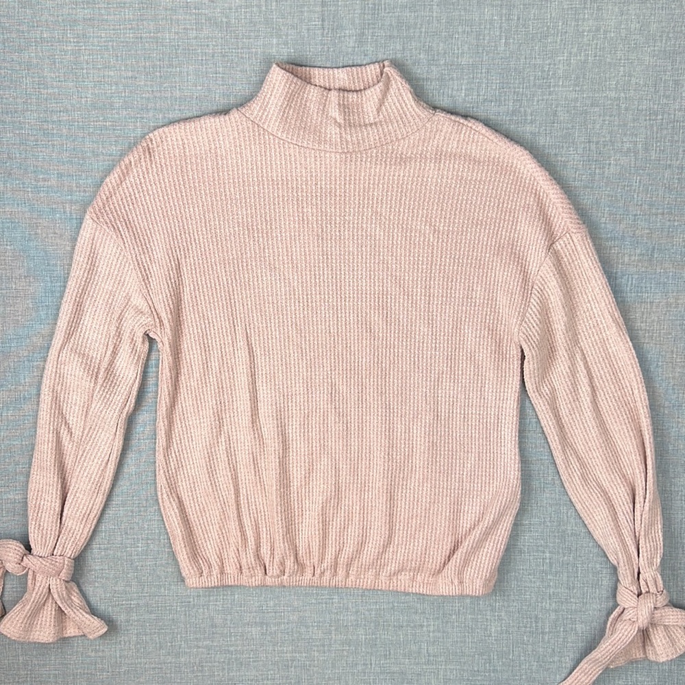 XS L William Rast Pink Thermal Tied Turtleneck Top - Picture 2 of 5